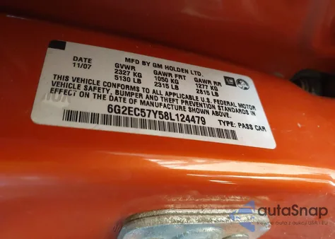 2008 Pontiac G8 Gt z USA, uszkodzony, nr VIN 6G2EC57Y58L124479